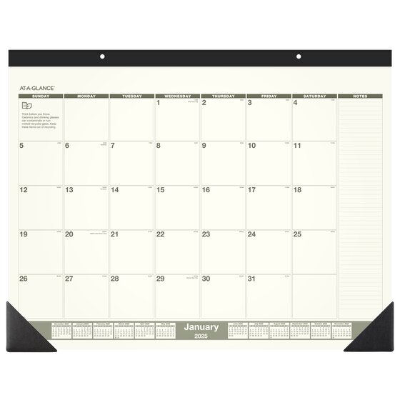 ATAGLANCE® 2025 Recycled Monthly Desk Pad, Standard, 22" x 17" Desk