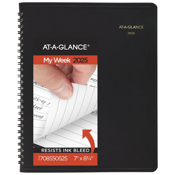 ATAGLANCE® 2025 Open Scheduling Weekly Planner, Black, Medium, 6 3/4