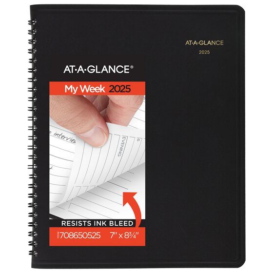 ATAGLANCE® 2025 Weekly Appointment Book Planner, Black, Medium, 7" x