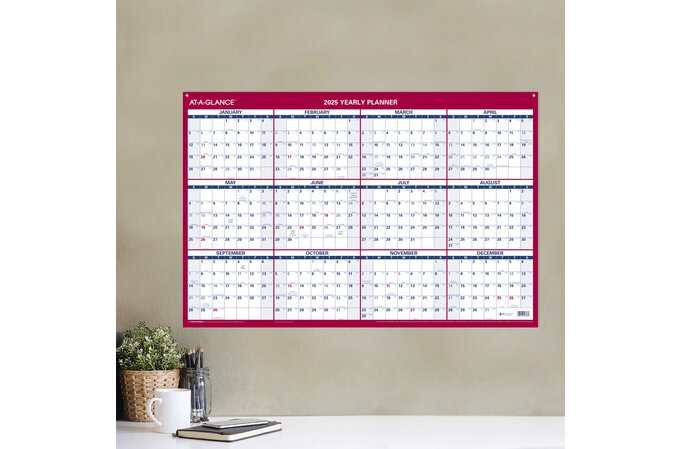 AT-A-GLANCE® 2025 Vertical Horizontal Reversible Erasable Yearly Wall ...