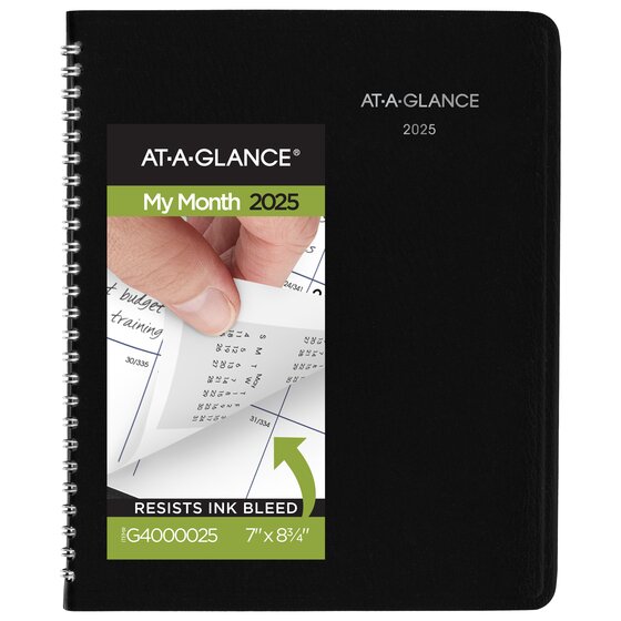 ATAGLANCE® DayMinder® 2025 Monthly Planner, Black, Medium, 7" x 8 3/4