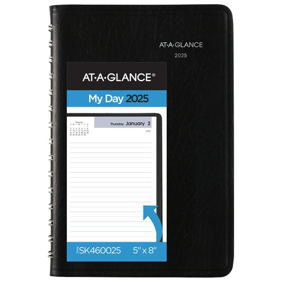 ATAGLANCE® DayMinder® 2025 Basic Daily Planner, Black, Small, 5" x 8