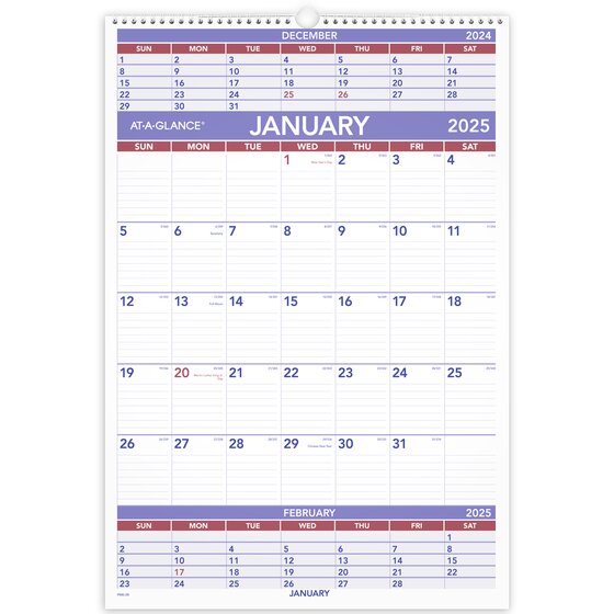 ATAGLANCE® 2025 Three Month Wall Calendar, Large, 15 1/2" x 22 3/4