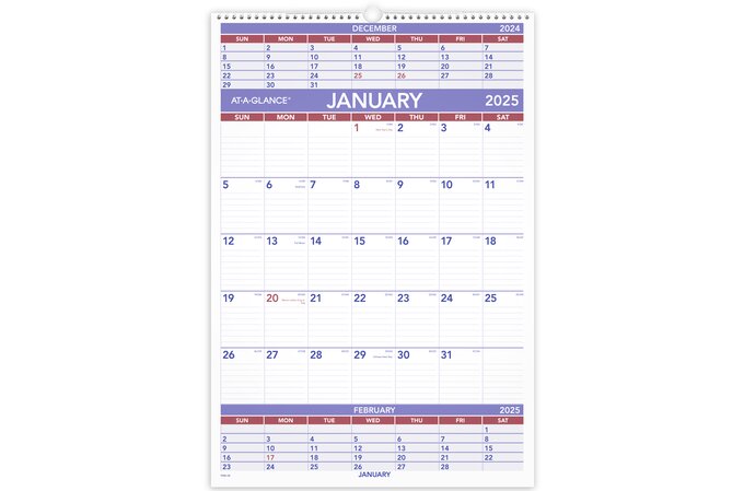 AT-A-GLANCE® 2025 Three Month Wall Calendar, Large, 15 1/2" x 22 3/4