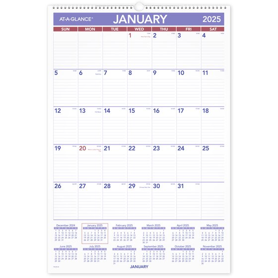 ATAGLANCE® 2025 Erasable Monthly Wall Calendar, Large, 15 1/2" x 22 3
