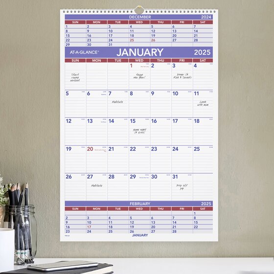 ATAGLANCE® 2025 Three Month Wall Calendar, Large, 15 1/2" x 22 3/4