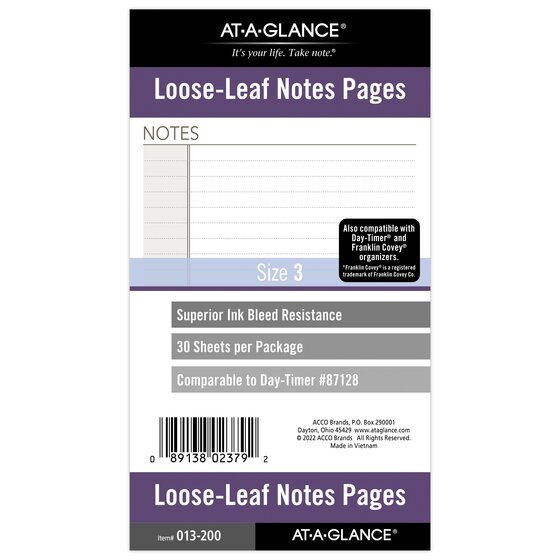 AT-A-GLANCE® Notes Pages, Loose-Leaf, Portable Size, 3 3/4