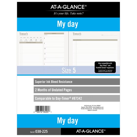 AT-A-GLANCE® Undated Daily Planner Refill, Loose-Leaf, Folio Size, 8 1/2 x  11, Refillable Planners & Refills