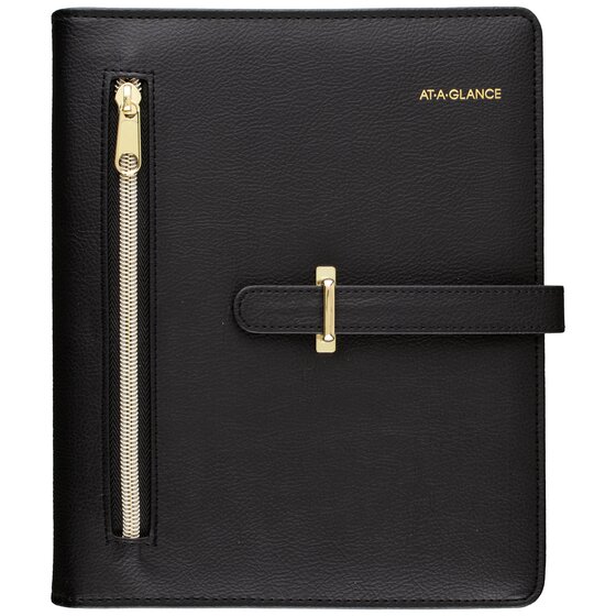 AAG AT-A-GLANCE Undated Faux Leather Fashion Starter Set 7-Ring Black Desk Size 5 12 x 8 12 - Refillable Planners & Refills