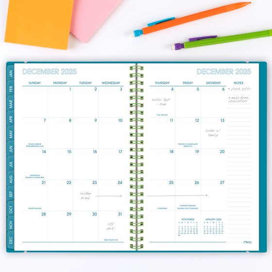 Mead® Color Pop 2025 Weekly Monthly Planner with Notes, Pacific Blue, 5