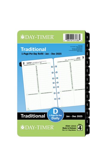 Day-Timer® January 2025 – December 2025 One Page Per Day Planner Refill, Loose-Leaf, Desk Size, 5 1/2" x 8 1/2"