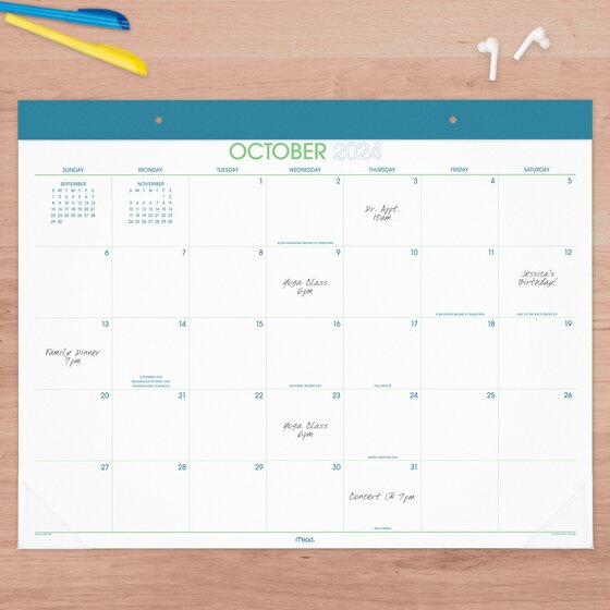 Mead® Color Pop 2025 Monthly Desk Pad Calendar, Standard, 21 3/4" x 17