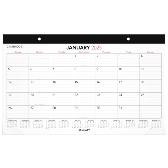 Cambridge® 2025 Business Monthly Desk Pad Calendar, Compact, 17 3/4 " x