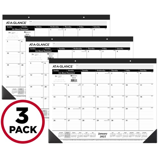 AT-A-GLANCE® 2025 Monthly Desk Pad Calendar, Large, 21 3/4" x 17", 3