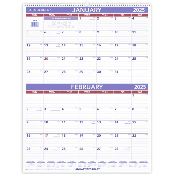 AT-A-GLANCE® 2025 Two Month Wall Calendar, Large, 22