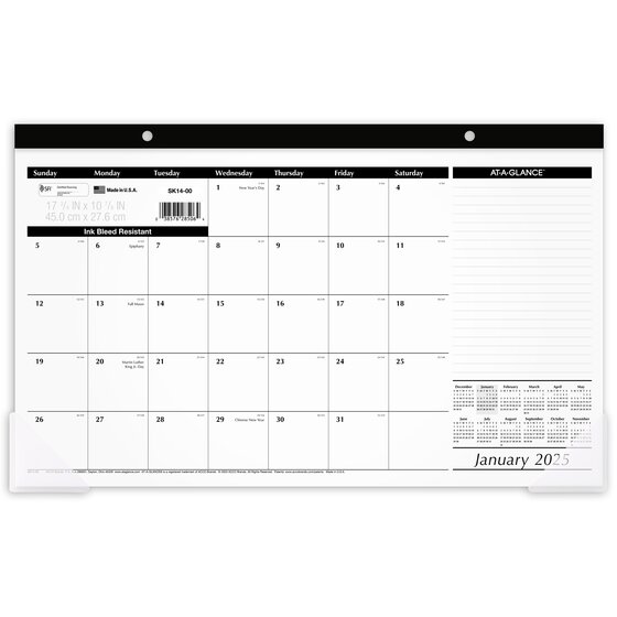 AT-A-GLANCE® 2025 Monthly Desk Pad Calendar, Compact, 17 3/4