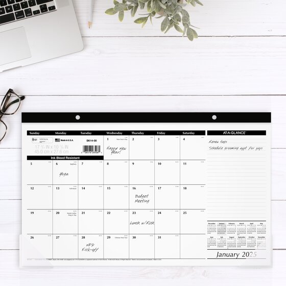 AT-A-GLANCE® 2025 Monthly Desk Pad Calendar, Compact, 17 3/4" x 11