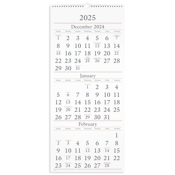 ATAGLANCE® 2025 Three Month Wall Calendar, Large, 12" x 27" Monthly