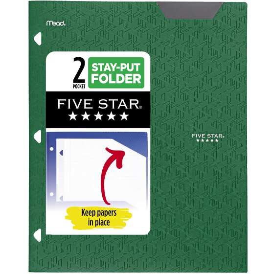 Five Star® 2-Pocket Stay-Put Plastic Folder, Forest Green | Pocket