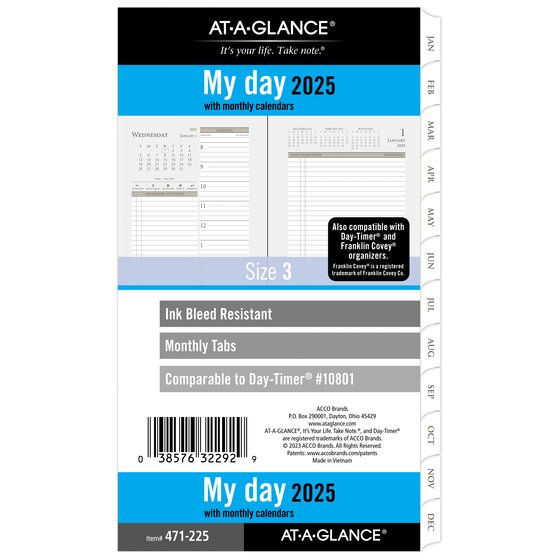 ATAGLANCE® 2025 Daily Monthly Planner Two Page Per Day Refill, Loose