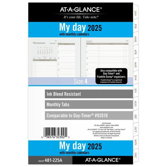 ATAGLANCE® 2025 Daily Monthly Planner Two Page Per Day Refill, Loose