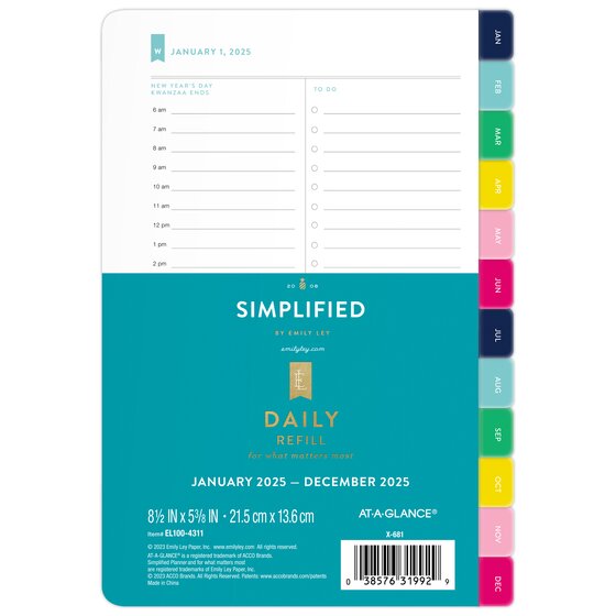 Simplified by Emily Ley for ATAGLANCE® 2025 One Page Per Weekday