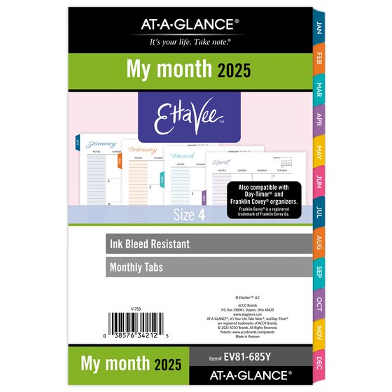 ATAGLANCE® EttaVee™ 2025 Monthly Planner Refill, LooseLeaf, Desk