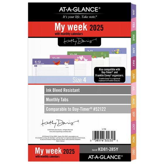 ATAGLANCE® Kathy Davis® 2025 Weekly Monthly Planner Refill, Loose