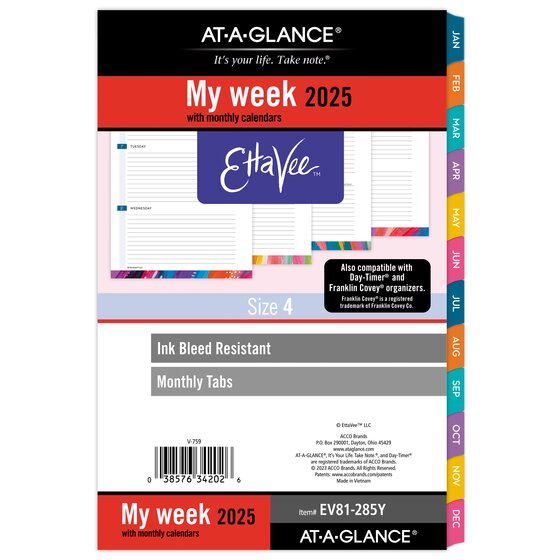 AT-A-GLANCE® EttaVee™ 2025 Weekly Monthly Planner Refill, Loose-Leaf, Desk  Size, 5 1/2