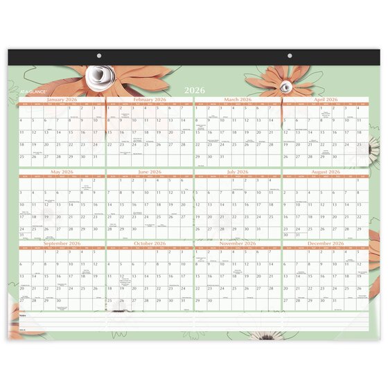 AT-A-GLANCE® 2025 Paper Flowers Monthly Desk Pad, Standard, 21 3/4" x