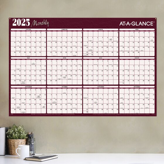 ATAGLANCE® 2025 Horizontal Reversible Erasable Yearly Wall Calendar