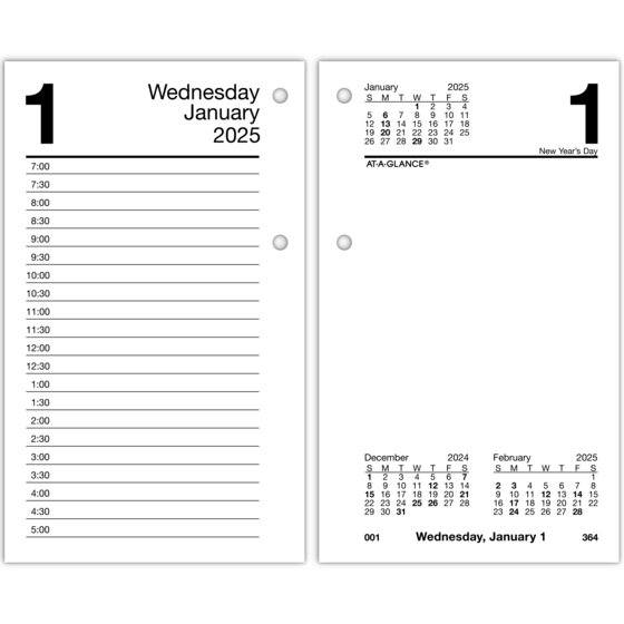 ATAGLANCE® 2025 Daily LooseLeaf Desk Calendar Refill with Monthly