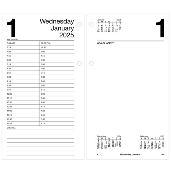 ATAGLANCE® 2025 Daily LooseLeaf Desk Calendar Refill, Standard, 4 1/