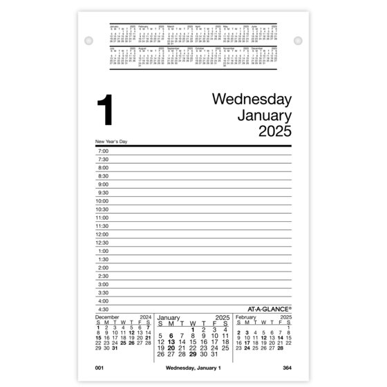 ATAGLANCE® 2025 Pad Daily Desk Pad Calendar Refill, Large, 5" x 8