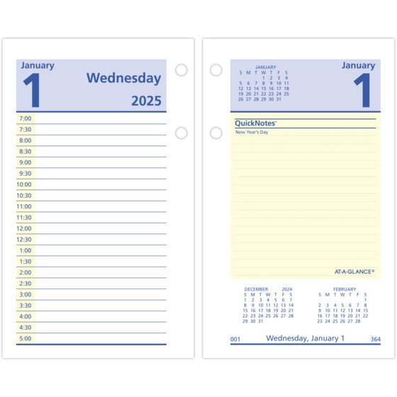 ATAGLANCE® QuickNotes® 2025 Daily LooseLeaf Desk Calendar Refill