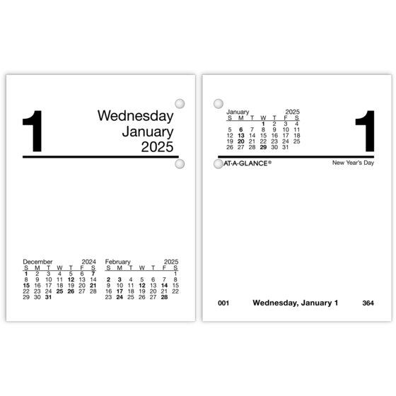 AT-A-GLANCE® 2025 Daily Loose-Leaf Desk Calendar Refill, Mini, 3" x 3 3