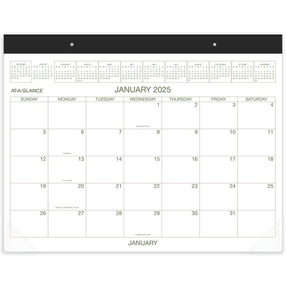 AT-A-GLANCE® 2025 Two Color Monthly Desk Pad, Standard, 21 3/4