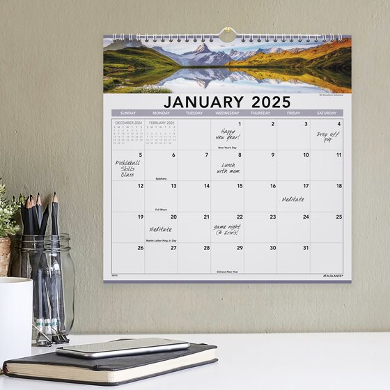 AT-A-GLANCE® 2025 Landscape Monthly Wall Calendar, Medium, 12" x 12