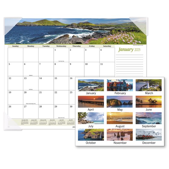 ATAGLANCE® 2025 Panoramic Seascape Monthly Desk Pad, Standard, 21 3/4