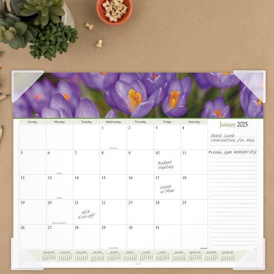 AT-A-GLANCE® 2025 Panoramic Floral Monthly Desk Pad, Standard, 21 3/4