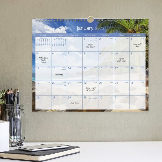 ATAGLANCE® 2025 Tropical Escape Monthly Wall Calendar, Medium, 15" x