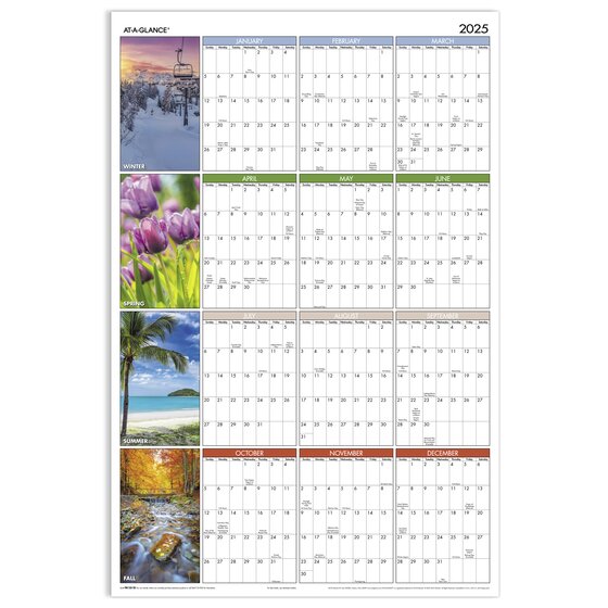 ATAGLANCE® 2025 Seasons in Bloom Horizontal Vertical Erasable Yearly