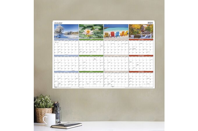 AT-A-GLANCE® 2025 Seasons in Bloom Horizontal Vertical Erasable Yearly