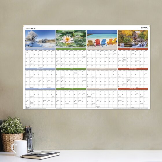 ATAGLANCE® 2025 Seasons in Bloom Horizontal Vertical Erasable Yearly