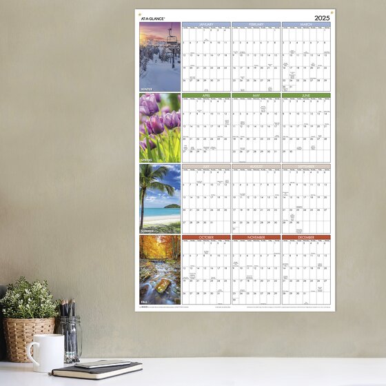 ATAGLANCE® 2025 Seasons in Bloom Horizontal Vertical Erasable Yearly