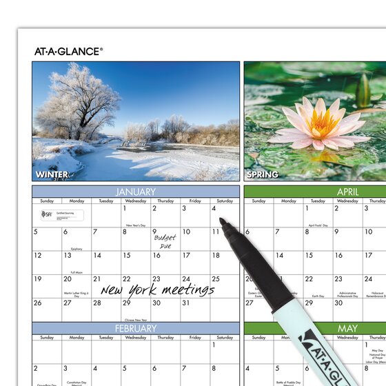 ATAGLANCE® 2025 Seasons in Bloom Horizontal Vertical Erasable Yearly