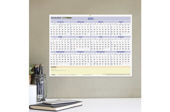 AT A GLANCE® QuickNotes® 2025 Reversible Erasable Monthly Yearly Wall