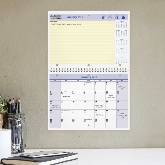 AT-A-GLANCE® QuickNotes® 2025 Monthly Desk Wall Calendar, Small, 11