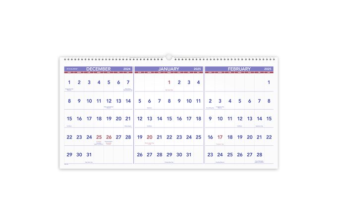 AT-A-GLANCE® 2025 Three Month Reference Horizontal Wall Calendar, Large ...