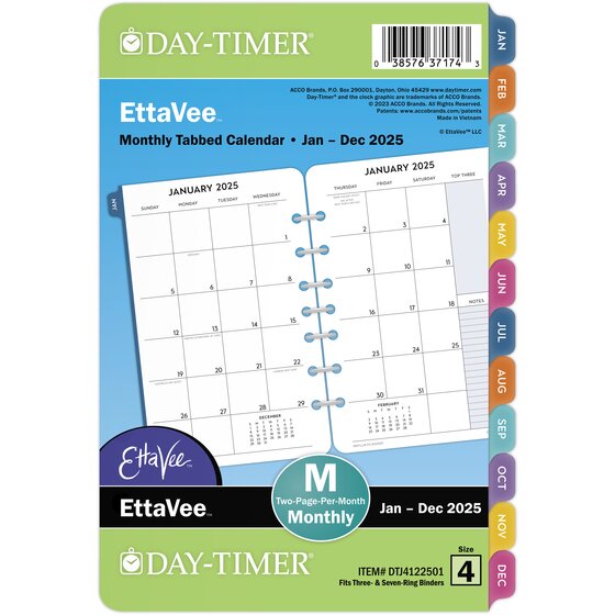 EttaVee™ for DayTimer® January 2025 December 2025 Two Page Per Month